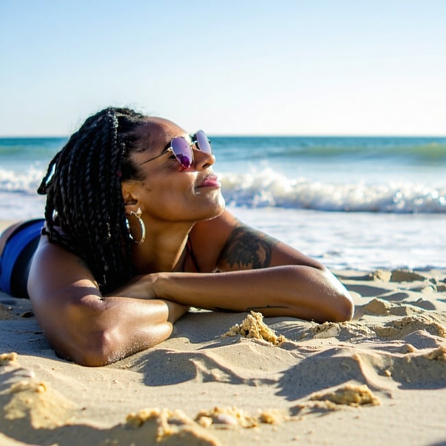 a woman laying out on the beach living worry free in retirement